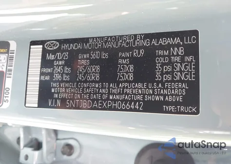 2023 Hyundai Santa Cruz Sel из США, поврежденный, VIN 5NTJBDAEXPH066442